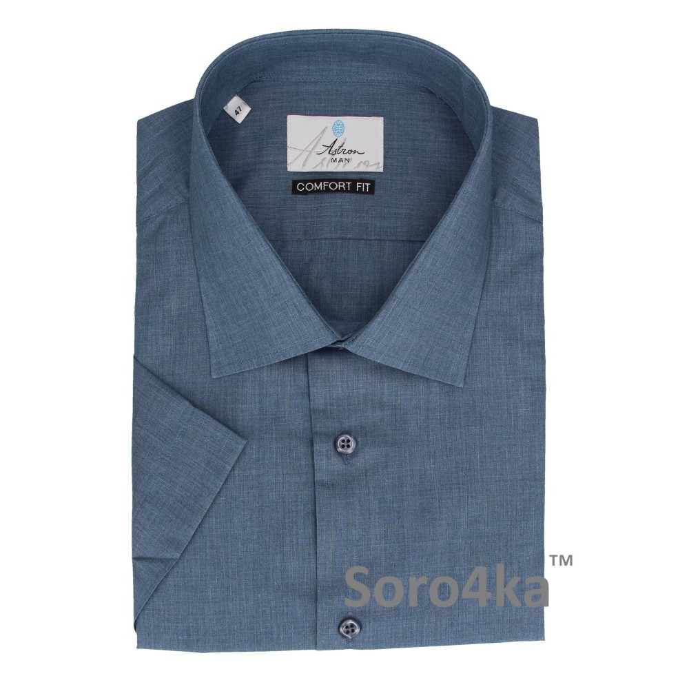 БОЛЬШАЯ СИНЯЯ РУБАШКА С КОРОТКИМ РУКАВОМ MIDDLE FIT ASTRON BLUE NARROW