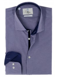 ПРИТАЛЕННАЯ РУБАШКА В МЕЛКУЮ СИНЮЮ КЛЕТОЧКУ SLIM FIT ASTRON