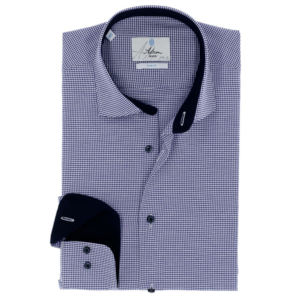 СИНЯЯ ПРИТАЛЕННАЯ РУБАШКА В РИСУНОК SLIM FIT ASTRON