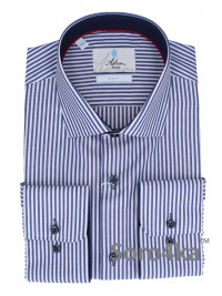 ПРИТАЛЕНА СОРОЧКА В СИНЮ І БІЛУ СМУЖКУ SLIM FIT ASTRON