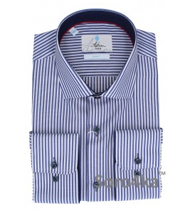 ПРИТАЛЕННАЯ РУБАШКА В СИНЮЮ И БЕЛУЮ ПОЛОСКУ SLIM FIT ASTRON
