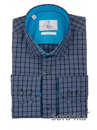 СИНЯ СОРОЧКА В БЛАКИТНУ КЛІТИНКУ SLIM FIT ASTRON