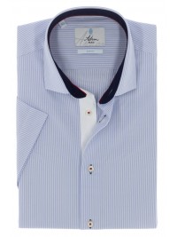 СТИЛЬНА ПРИТАЛЕНА СОРОЧКА В ДРІБНУ БЛАКИТНУ СМУЖКУ SLIM FIT ASTRON НА КОРОТКИЙ РУКАВ