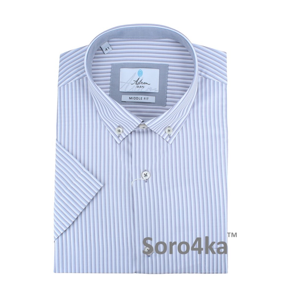 БІЛА СОРОЧКА MIDDLE FIT ASTRON В СІРУ СМУЖКУ НА КОРОТКИЙ РУКАВ
