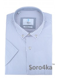 БІЛА СОРОЧКА MIDDLE FIT ASTRON В СІРУ СМУЖКУ НА КОРОТКИЙ РУКАВ