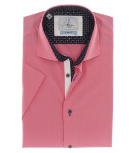 РОЗОВАЯ СТИЛЬНАЯ ПРИТАЛЕННАЯ РУБАШКА SLIM FIT ASTRON С КОРОТКИМ РУКАВОМ