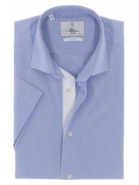 ГОЛУБАЯ ПРИТАЛЕННАЯ РУБАШКА В МЕЛКУЮ ПОЛОСКУ SLIM FIT ASTRON С КОРОТКИМ РУКАВОМ