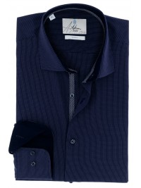 СИНЯ ПРИТАЛЕНА СОРОЧКА В ДРІБНУ СМУЖКУ SLIM FIT ASTRON