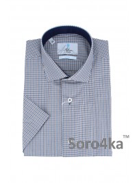 ГОЛУБАЯ РУБАШКА В КОРИЧНЕВУЮ КЛЕТОЧКУ ASTRON SLIM FIT С КОРОТКИМ РУКАВОМ