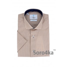 СОРОЧКА В КОРИЧНЕВУ КЛІТИНКУ ASTRON SLIM FIT НА КОРОТКИЙ РУКАВ