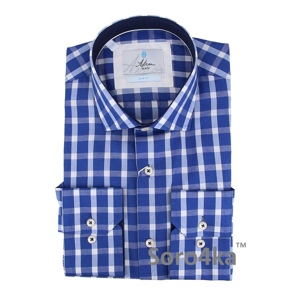 СОРОЧКА В КЛАСИЧНУ БЛАКИТНУ КЛІТИНКУ SLIM FIT ASTRON
