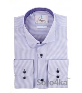 ГОЛУБАЯ ПРИТАЛЕННЫЕ РУБАШКА В ПОЛОСКУ SLIM FIT ASTRON