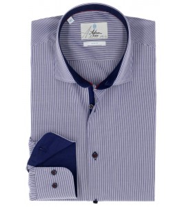 ПРИТАЛЕННАЯ РУБАШКА В СИНЮЮ И БЕЛУЮ МЕЛКУЮ ПОЛОСКУ SLIM FIT ASTRON