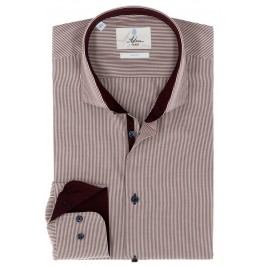 БІЛА ПРИТАЛЕНА СОРОЧКА В ДРІБНУ ЧЕРВОНУ СМУЖКУ SLIM FIT ASTRON