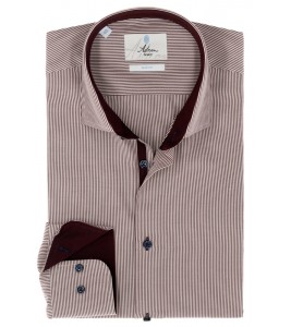 БЕЛАЯ ПРИТАЛЕННЫЕ РУБАШКА В МЕЛКУЮ КРАСНУЮ ПОЛОСКУ SLIM FIT ASTRON