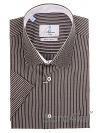 ЧОРНАЯ РУБАШКА В БЕЛУЮ ПОЛОСКУ С КОРОТКИМ РУКАВОМ MIDDLE FIT ASTRON