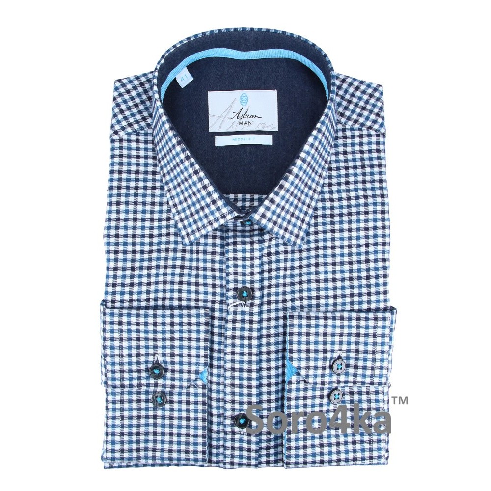 СВІТЛА СОРОЧКА В БЛАКИТНУ КЛІТИНКУ ASTRON MIDDLE FIT FLANNEL