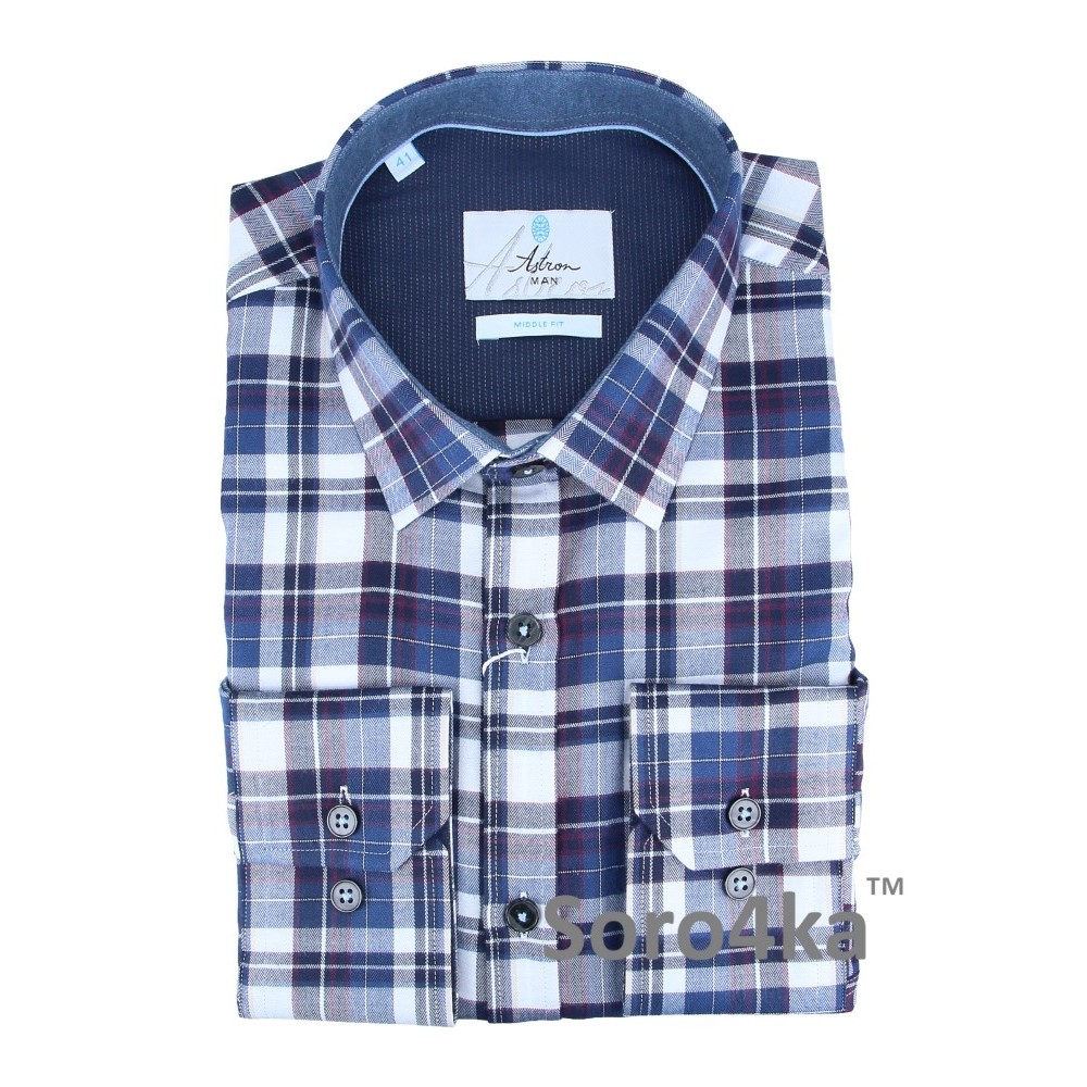 СВЕТЛАЯ РУБАШКА В ГОЛУБУЮ КРУПНУЮ КЛЕТОЧКУ ASTRON MIDDLE FIT FLANNEL