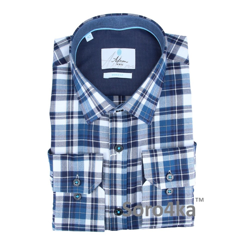 СВІТЛА СОРОЧКА В СИНЮ ВЕЛИКУ КЛІТИНКУ ASTRON MIDDLE FIT FLANNEL
