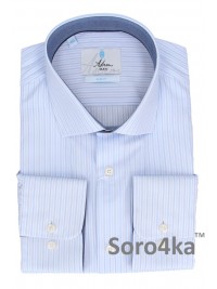 ПРИТАЛЕННАЯ РУБАШКА В ГОЛУБУЮ МЕЛКУЮ ПОЛОСКУ SLIM FIT ASTRON