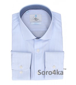 ПРИТАЛЕННАЯ РУБАШКА В ГОЛУБУЮ МЕЛКУЮ ПОЛОСКУ SLIM FIT ASTRON