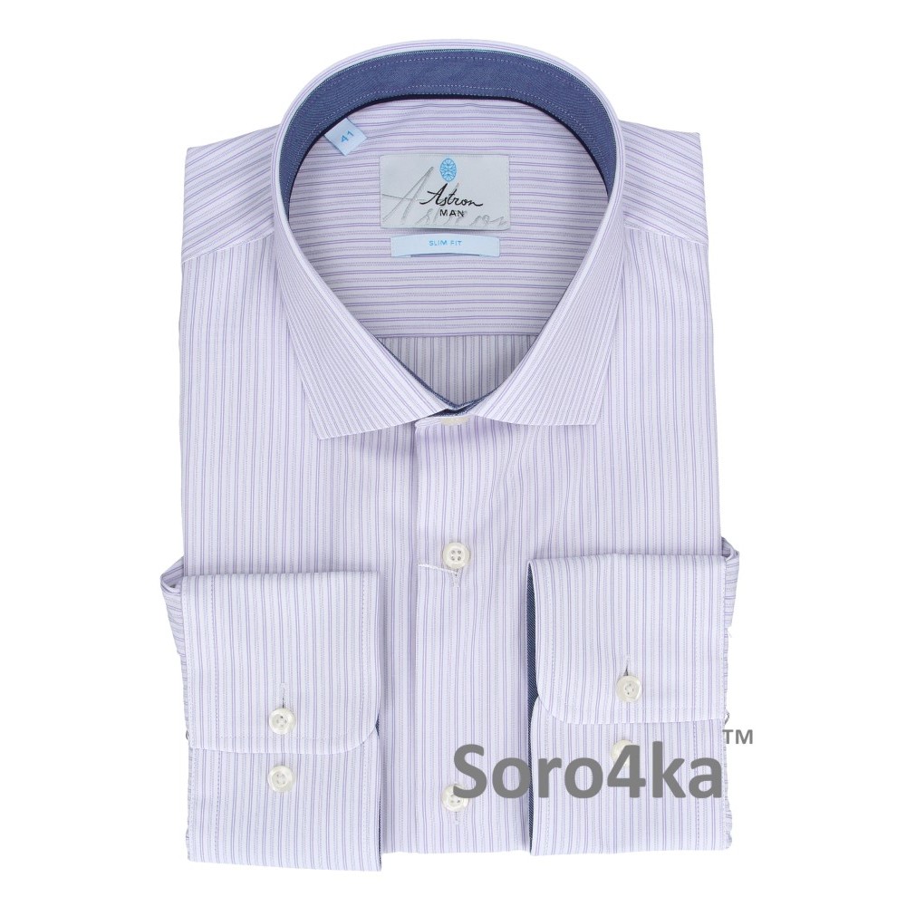 ПРИТАЛЕНА СОРОЧКА В ДРІБНУ ФІОЛЕТОВУ СМУЖКУ SLIM FIT ASTRON