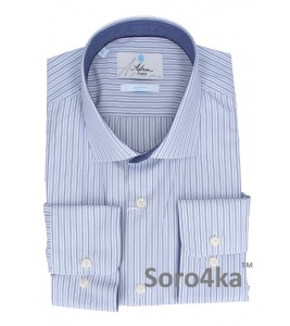ПРИТАЛЕННАЯ РУБАШКА В МЕЛКУЮ ГОЛУБУЮ ПОЛОСКУ SLIM FIT ASTRON
