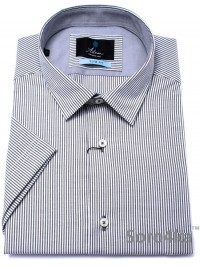 СЕРАЯ РУБАШКА В ПОЛОСКУ С КОРОТКИМ РУКАВОМ SLIM FIT ASTRON