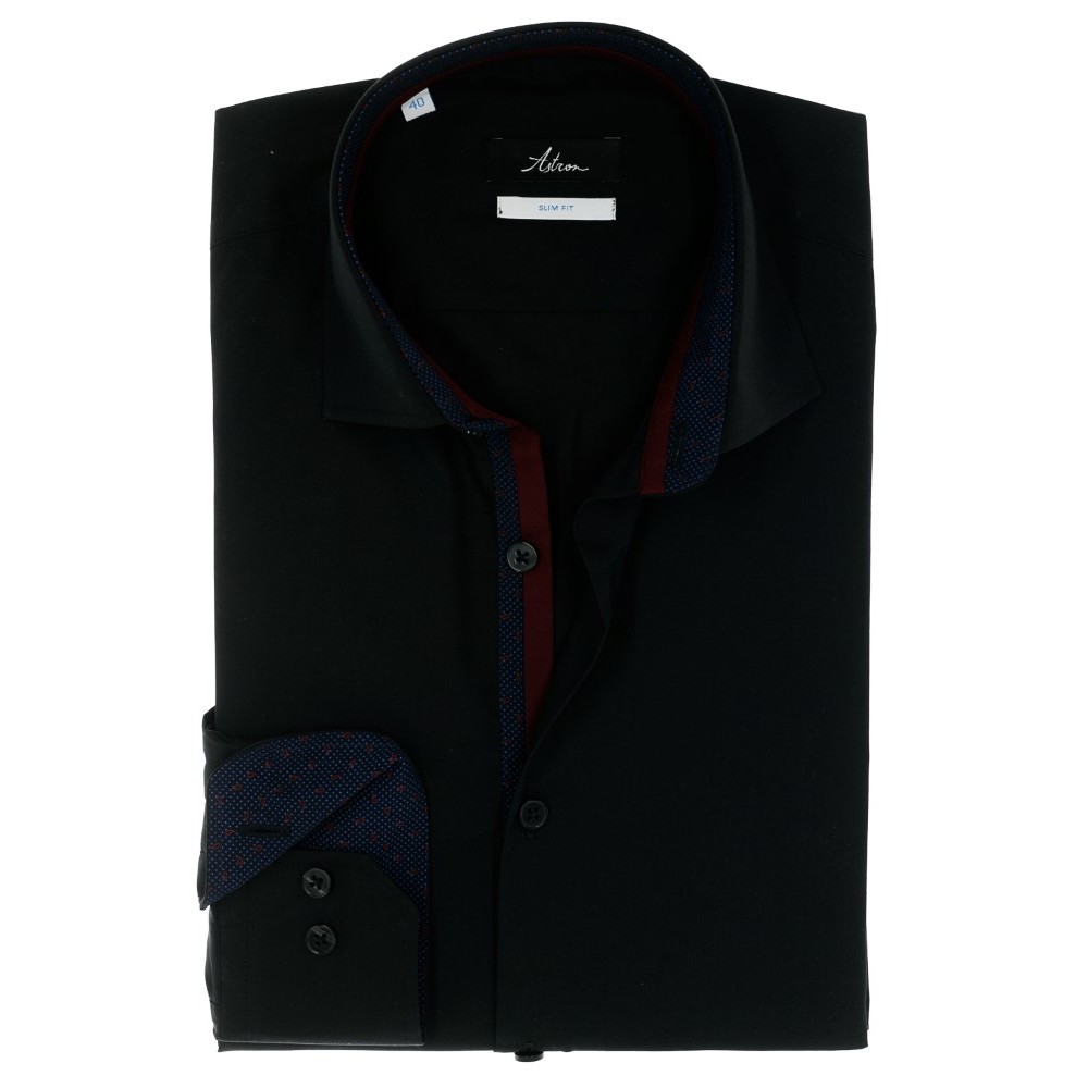 СТИЛЬНА ЧОРНА СОРОЧКА SLIM FIT ASTRON PREMIER LINE
