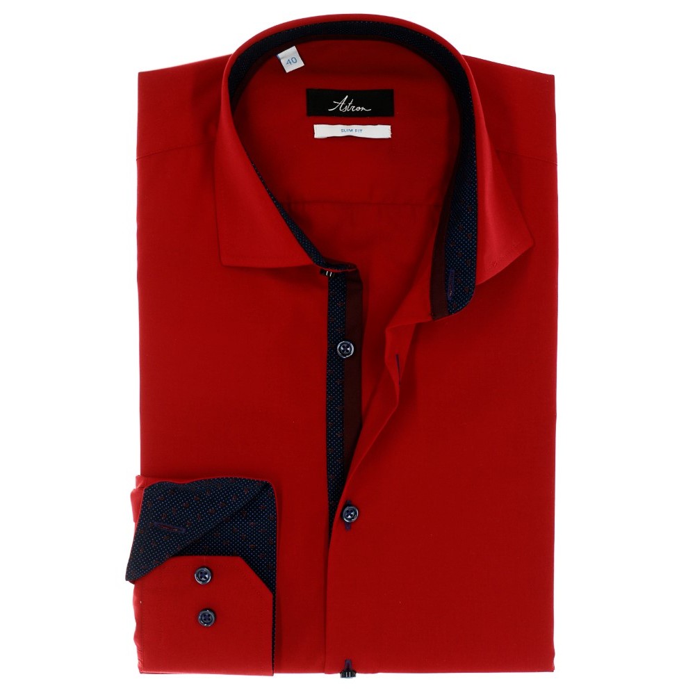 СТИЛЬНАЯ ПРИТАЛЕННАЯ КРАСНАЯ РУБАШКА SLIM FIT ASTRON