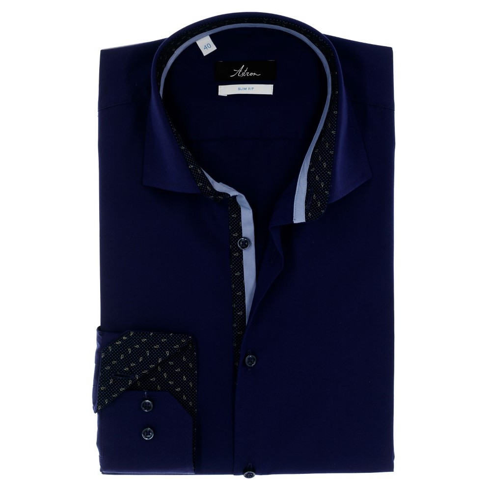 СТИЛЬНА СИНЯ ПРИТАЛЕНА СОРОЧКА ASTRON SLIM FIT
