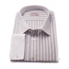 БОЛЬШАЯ СЕРАЯ РУБАШКА MIDDLE FIT ASTRON LIGHT GREY & WHITE WIDE STRIPE