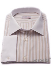 БОЛЬШАЯ СВЕТЛАЯ РУБАШКА MIDDLE FIT ASTRON LIGHT SANDY & WHITE WIDE STRIPE