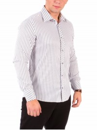 СЕРАЯ РУБАШКА В ПОЛОСКУ SLIM FIT ASTRON WHITE & GREY WIDE STRIPE