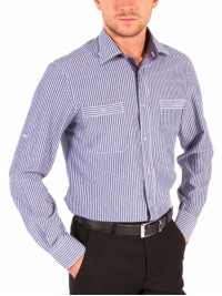 СИНЯЯ РУБАШКА CASUAL ASTRON WHITE & BLUE NARROW STRIPE