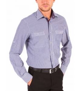 СИНЯЯ РУБАШКА CASUAL ASTRON WHITE & BLUE NARROW STRIPE