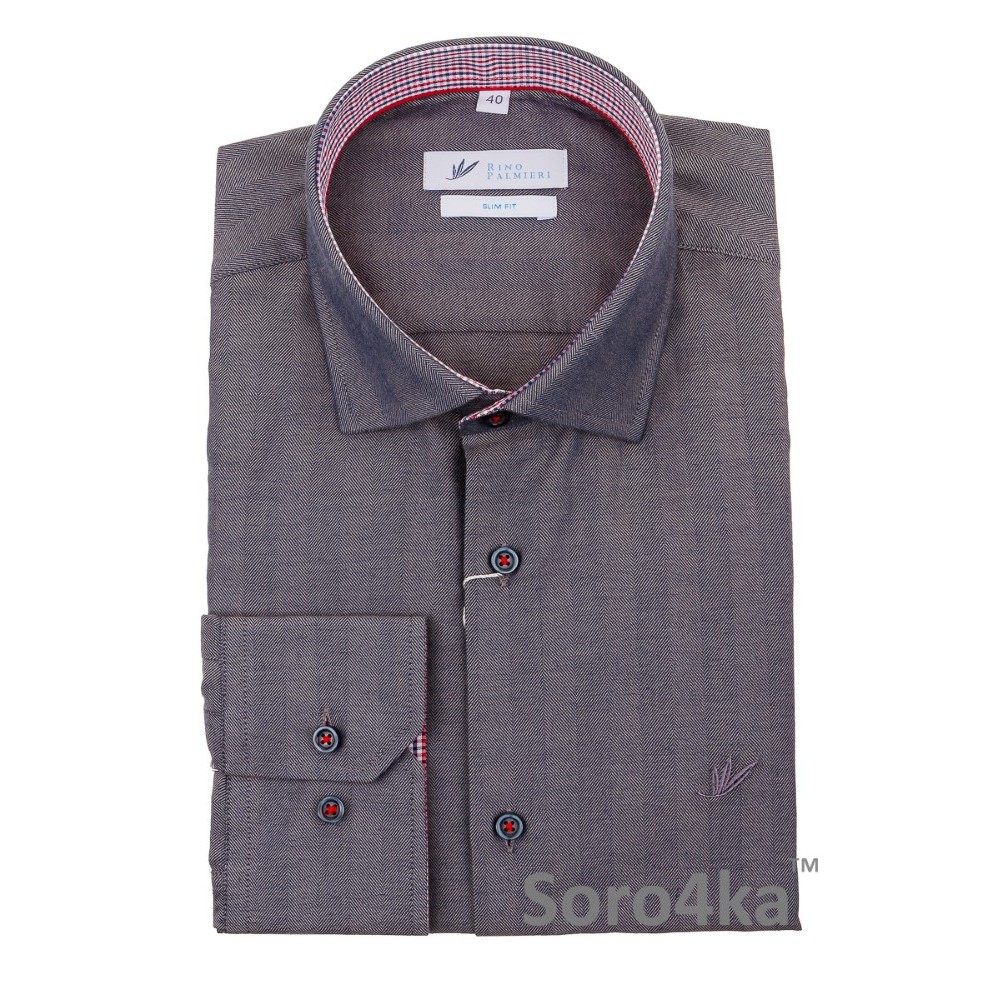 СТИЛЬНА СІРА БАЙКОВА СОРОЧКА SLIM FIT Rino Palmieri
