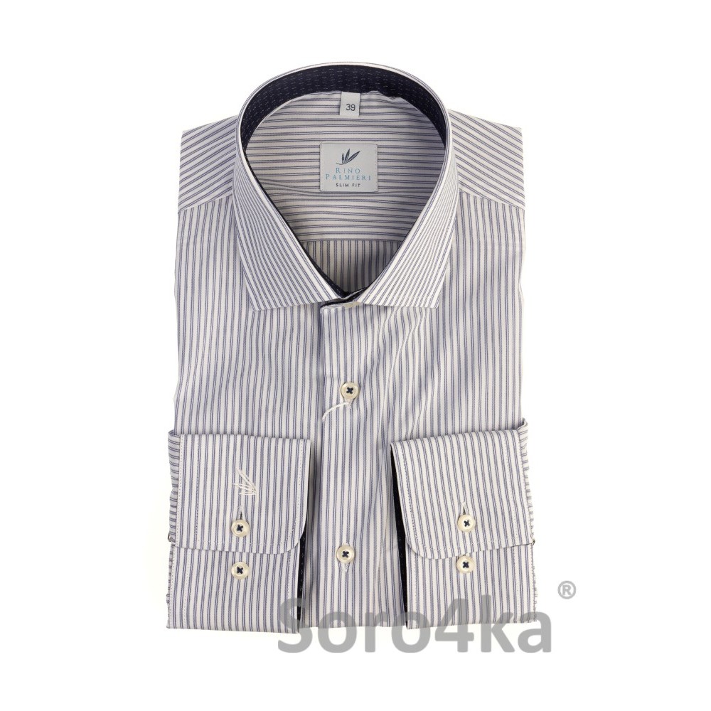 БЕЛАЯ РУБАШКА В СЕРУЮ ПОЛОСКУ SLIM FIT Rino Palmieri