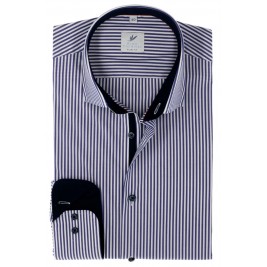 СТИЛЬНАЯ РУБАШКА В КЛАССИЧЕСКУЮ БЕЛО-СИНЮЮ ПОЛОСКУ SLIM FIT Rino Palmieri
