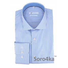 СТИЛЬНАЯ РУБАШКА В КЛАССИЧЕСКУЮ БЕЛО-ГОЛУБУЮ ПОЛОСКУ SLIM FIT Rino Palmieri
