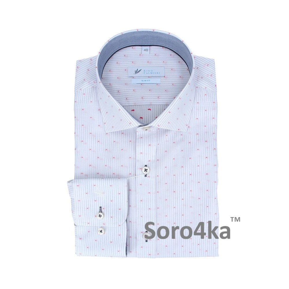 БІЛА ПРИТАЛЕНА СОРОЧКА В СМУЖКУ SLIM FIT Rino Palmieri RED PATTERN