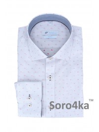 БЕЛАЯ ПРИТАЛЕНАЯ РУБАШКА В ПОЛОСКУ SLIM FIT Rino Palmieri RED PATTERN