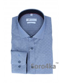 СТИЛЬНАЯ ГОЛУБАЯ ПРИТАЛЕНАЯ РУБАШКА В КЛЕТОЧКУ SLIM FIT Rino Palmieri