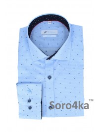 ПРИТАЛЕНА БЛАКИТНА СОРОЧКА В РИСУНОК SLIM FIT Rino Palmieri