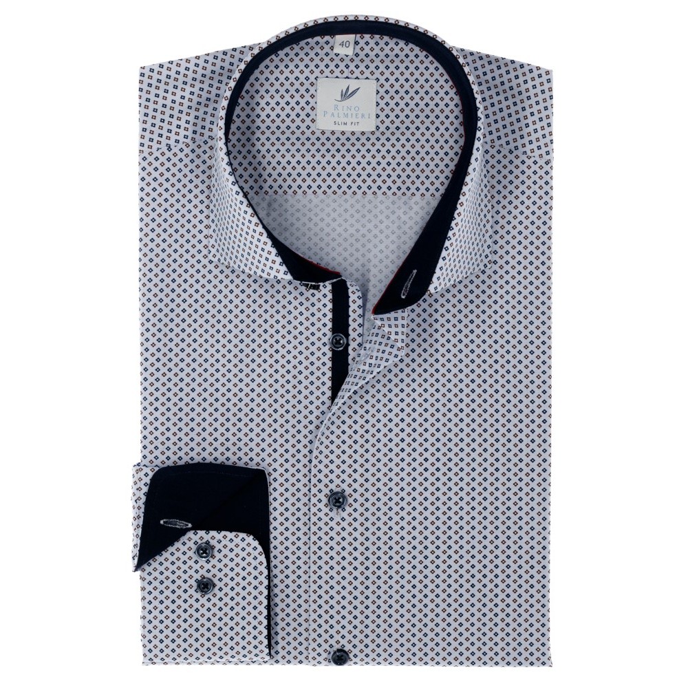 СТИЛЬНА БІЛА ПРИТАЛЕНА СОРОЧКА В РИСУНОК SLIM FIT Rino Palmieri