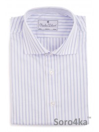 БЕЛАЯ РУБАШКА НА ЗАПОНКИ В ГОЛУБУЮ ПОЛОСКУ SLIM FIT CHARLES WILSON