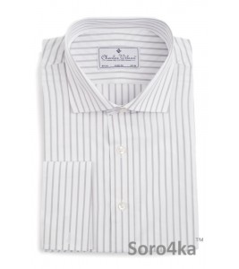 БЕЛАЯ РУБАШКА НА ЗАПОНКИ В СЕРУЮ ПОЛОСКУ SLIM FIT CHARLES WILSON