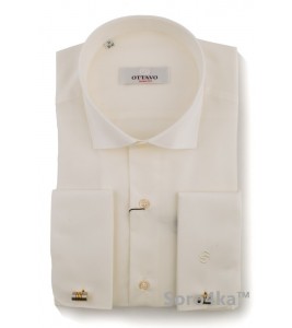 Кремова сорочка на запонки Slim fit Ottavo