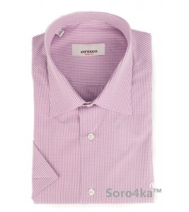 Рожева сорочка на короткий рукав Slim fit Ottavo