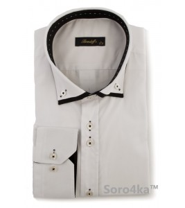 БЕЛАЯ РУБАШКА С ЧЕРНЫМ ВОРОТНИКОМ SLIM FIT BRENDOFF